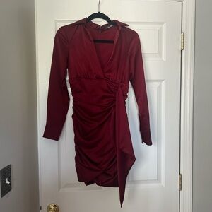 Fashion Nova Red Asymmetrical Ruched Bodycon Dress